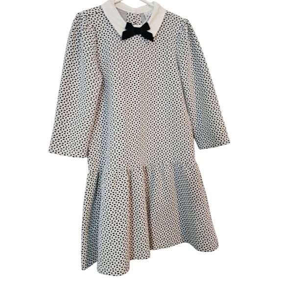 Janie & Jack Geo Floral Jacquard Bow Collar Dress Girls Size 8 Black/ White - Picture 2 of 13